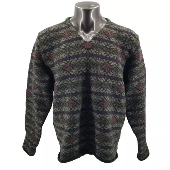 Polo Ralph Lauren Men Sweater Geometric Wool V-Neck Heavyweight Sz XL VTG 90s - Picture 1 of 9